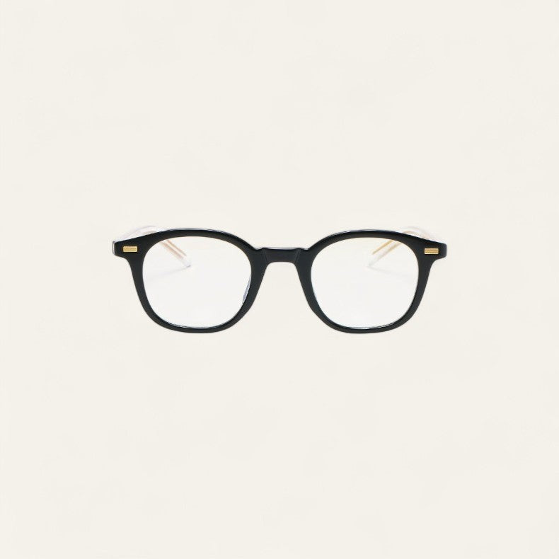 Black retro square frame blue light glasses, front view