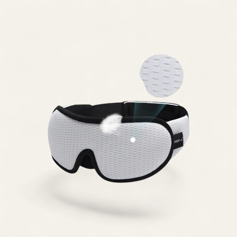 Driftward 3D contoured white mesh sleep mask with adjustable strap, no eye pressure.