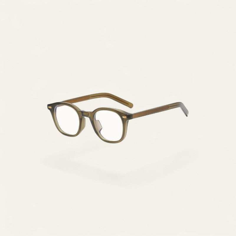 Driftward retro square blue light glasses with a transparent green TR90 frame.